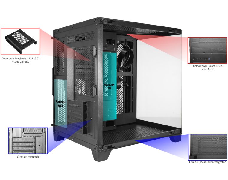 Gabinete Gamer AQUÁRIO MICRO III CG-0305 MICRO ATX - Imagem 2